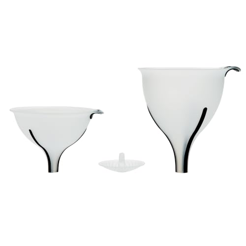 OXO Good Grips 3-Piece Multi-Purpose Funnel Set | Includes 4 oz, 16 oz Funnels & Removable Strainer. Non-Slip Ridges Grip Bottles, Ideal for Filling Bottles, Canning