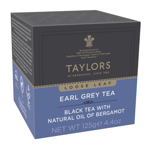 Taylors of Harrogate Earl Grey, Loose Leaf, 4.41 Ounce Carton (Pack of 1), Fragrant, Delicate & Light, Caffeinated, Premium Whole Leaf Tea