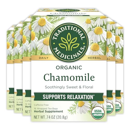Traditional Medicinals Tea, Organic Chamomile, Calming, Calms Your Nerves, Supports Healthy Digestion, 96 Tea Bags (6 Pack)