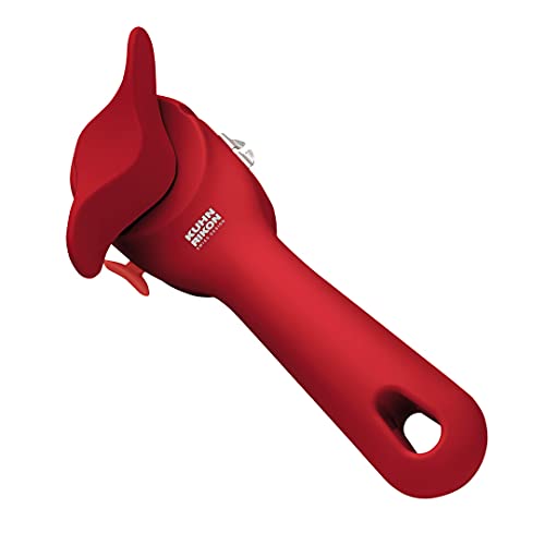 Kuhn Rikon Auto Safety LidLifter Can Opener with Ring-Pull Tool – Smooth-Edge Side-Cut Design for Safe, Touch-Free Lid Removal – Easy-Turn Handle, Swiss Engineered, Red