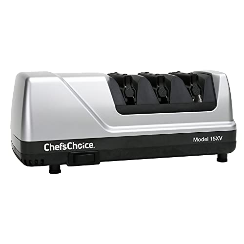 Chef’sChoice 15XV EdgeSelect Professional Electric Knife Sharpener with 100-Percent Diamond Abrasives and Precision Angle Guides for Straight Edge and Serrated Knives, 3-Stage, Gray
