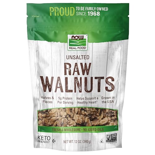 NOW Foods, Walnuts, Raw and Unsalted, Halves and Pieces, Natural Source of Protein and Essential Fatty Acids, Grown in the USA, Certified Non-GMO, 12-Ounce (Packaging May Vary)