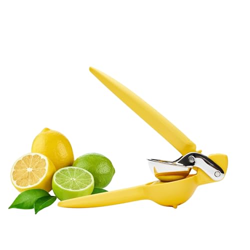 Chef'n FreshForce Lemon Squeezer Citrus Juicer, Manual Hand Press with Dual-Gear Power for Maximum Juice Extraction, Durable, Yellow