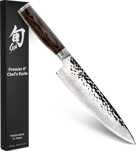 Shun Premier 8" Chef's Knife | Handcrafted Japanese Kitchen Knife, VG-MAX Core, Damascus Stainless Steel Cladding, Pakkawood Handle