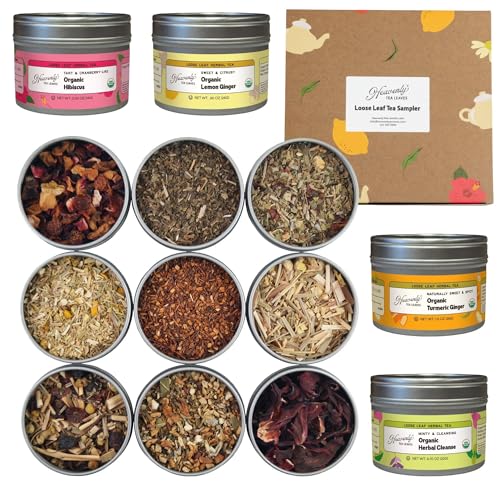 Heavenly Tea Leaves Organic Herbal Tea Sampler, Loose Leaf Decaf Set