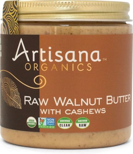 Artisana Organics Raw Walnut Butter with Cashews | No Sugar Added, Just Two Ingredients - Vegan, Paleo, and Non GMO, 9oz Jar