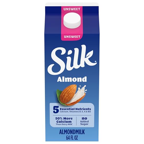 Silk Almond Milk, Unsweet, Dairy Free, Gluten Free, Seriously Creamy Vegan Milk with 50% More Calcium than Dairy Milk, 64 FL OZ Half Gallon