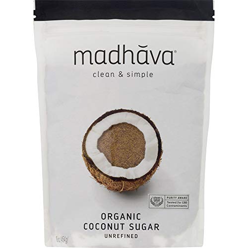 MADHAVA Organic Coconut Sugar (1LB, Pack of 6), Natural Sweetener, White Sugar Alternative for Baking and Cooking, Clean Coffee & Tea Sweetener, Vegan, Organic and Non-GMO