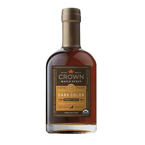 Crown Maple Certified Organic Dark Color Robust Taste Maple Syrup, Pure, Gluten Free, No Preservatives, Non-GMO pairs well with Pancakes, Coffee, Cocktails & Brunch, 12.7 Fl Oz (Pack of 1)
