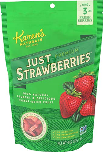 Karen’s Naturals Freeze Dried Strawberries, 4 oz, No Sugar Added, Healthy Fruit Snack, Non-GMO, Vegan, Gluten Free, Crunchy Real Strawberries