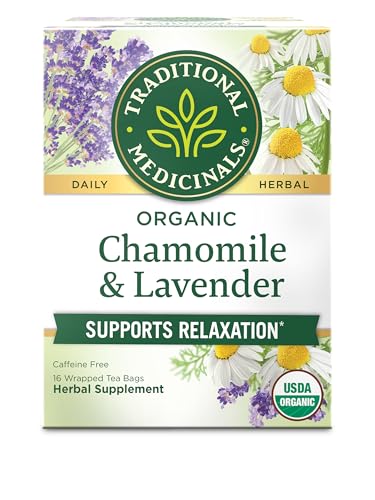 Traditional Medicinals Organic Chamomile with Lavender Herbal Tea, 16 Tea Bags (Pack of 1)