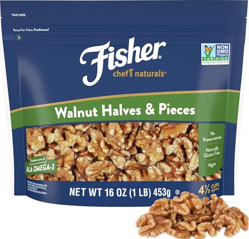 Fisher Walnut Halves & Pieces, Unsalted California Cooking Nuts, 16 oz