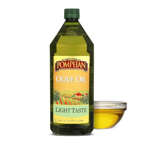 Pompeian Light Taste Olive Oil - 48 Fl Oz - Olive Oil for High Heat Cooking - Light Flavor for Baking and Sauteing - High Smoke Point