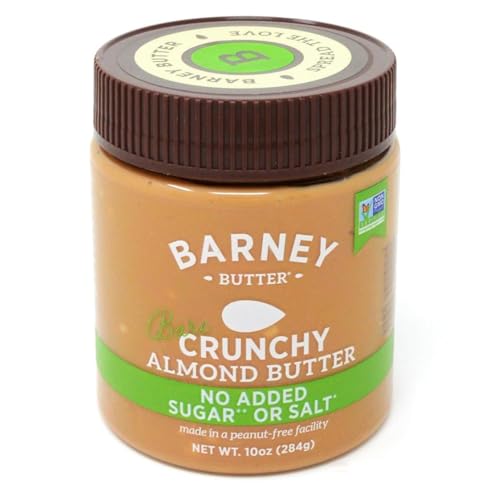 Barney Butter Almond Butter, Bare Crunchy, 10 Ounce Jar, No Added Sugar or Salt, Skin-Free Almonds, No Stir, Non-GMO, Gluten Free, Keto, Paleo, Vegan
