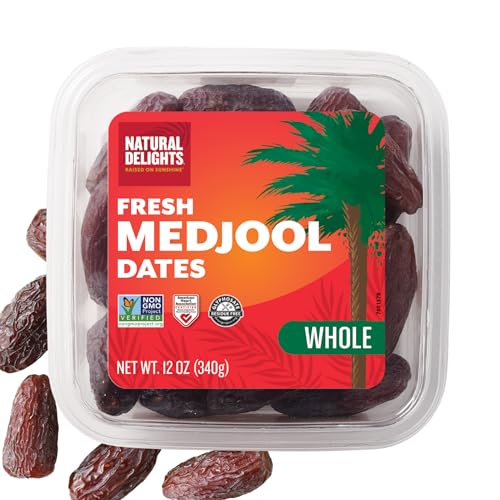 Natural Delights Medjool Dates, Whole, Non-GMO Verified - 12 Oz Container