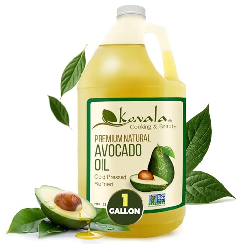 Kevala Avocado Oil Cold Pressed | Non‑GMO Project Verified & Kosher | Multipurpose for High Smoke Point Cooking, Roasting, Sautéing & Skin Moisturizing | Ideal Kitchen Staple | 128 Fl Oz (Pack of 1)