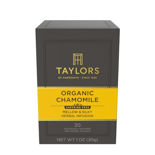 Taylors of Harrogate Organic Chamomile Herbal Tea, Individually Wrapped Bags, 20 Count (Pack of 1), Mellow, Silky & Soft, Caffeine-Free, Enjoy Hot or Iced, 20 Teabags