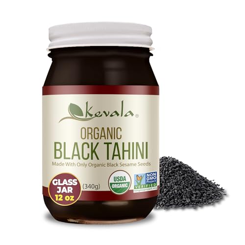 Kevala Organic Black Tahini - 12 oz, 340g, Gluten Free Black Sesame Paste | Peanut Free Kitchen Pantry Staple, Great to Mix with a Miso Paste or Spread on a Bagel, Pasta Sauce, Sandwich Spread