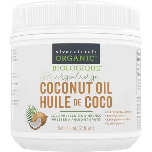 Viva Naturals Organic Coconut Oil, 32 fl oz – Unrefined, Cold-Pressed Extra Virgin Coconut Oil, USDA Organic & Non-GMO, Natural Cooking Oil, Hair Oil & Skin Oil