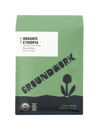 GROUNDWORK Ethiopia Heirloom Blend - Whole Bean Coffee Light Roast - USDA Organic Single Origin Coffee - 12oz (Pack of 1)