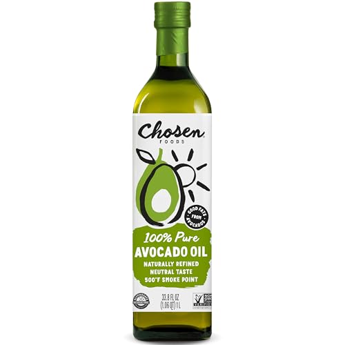 Chosen Foods Avocado Oil, 1 Liter - All Purpose Cooking Oil made from 100% Pure Avocados - Non-GMO, Gluten-Free, Glyphosate Free - 33.8 Fl Oz (Pack Of 1)