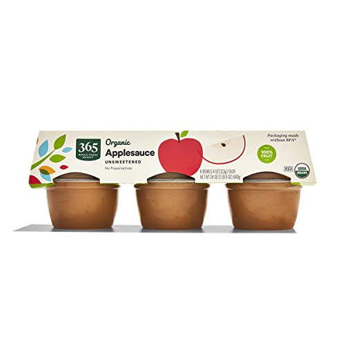365 by Whole Foods Market, Organic Unsweetened Apple Sauce Cups, 4 Ounce (Pack of 6)