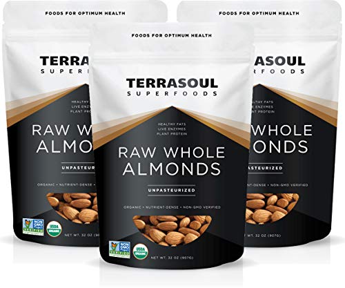 Terrasoul Superfoods Organic Raw Almonds, Unpasteurized, 6 lbs (3 x 2 lb Bags)
