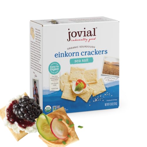Jovial Organic Sourdough Einkorn Sea Salt Crackers, Non-GMO, 4.5 Oz, 1 Pack | Sourdough Crackers, Made with Einkorn, USDA Organic