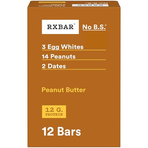 RXBAR Protein Bars, 12g Protein, Gluten Free Snacks, Peanut Butter, 22oz Box (12 Bars)