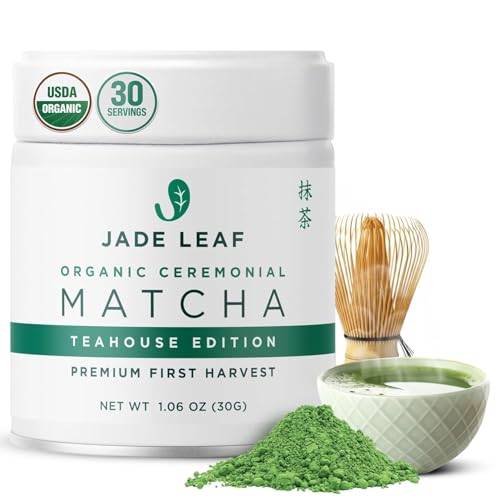 Jade Leaf Matcha Organic Ceremonial Grade Teahouse Edition Matcha Powder - 100% Pure Japanese Premium First Harvest Green Tea for Ceremonies, Usucha, Lattes 30g / 1.06 Ounce Tin (Pack of 1)