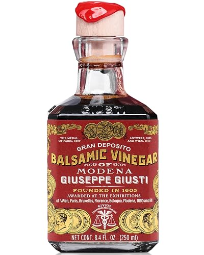 Giusti Italian Balsamic Vinegar of Modena IGP - 3 Gold Medals, Rich & Thick Gran Deposito Aceto Balsamico di Modena for Salads, Cheese & Finishing Touches, Made in Italy – 8.45 fl oz/250 ml -Pack of 1