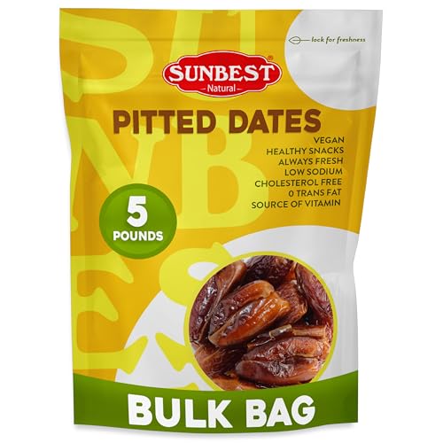 Sunbest Natural Deglet Noor Dates, 5 lbs – Pitted & Whole – Bulk Dried Fruit Snack For Kids & Adults – Naturally Sweet For Baking & Cooking – Sun-Dried, Fiber Rich, Kosher & No Sugar Added (80 oz)
