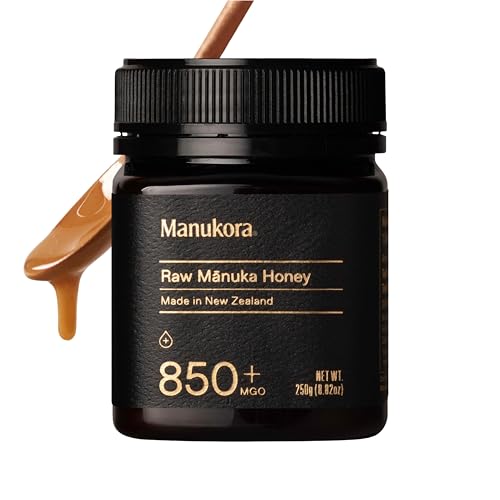 Manukora Raw Manuka Honey MGO 850+, New Zealand Honey, Superfood, Non-GMO, Monofloral, 3rd-Party Tested, Glyphosate Residue Free, Traceable Hive-to-Hand, Immune and Digestive Support, 250g