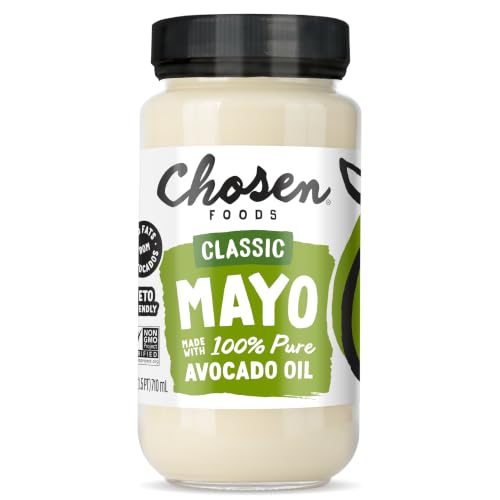 Chosen Foods Classic Mayo, 24 Fl Oz - 100% Pure Avocado Oil-Based Mayonnaise - Non-GMO, Gluten-Free, Keto Friendly - 710 mL Glass Jar (Pack Of 1)