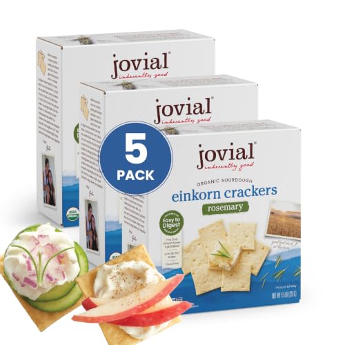 Jovial Organic Sourdough Einkorn Rosemary Crackers, Non-GMO, 4.5 Oz, 5 Pack