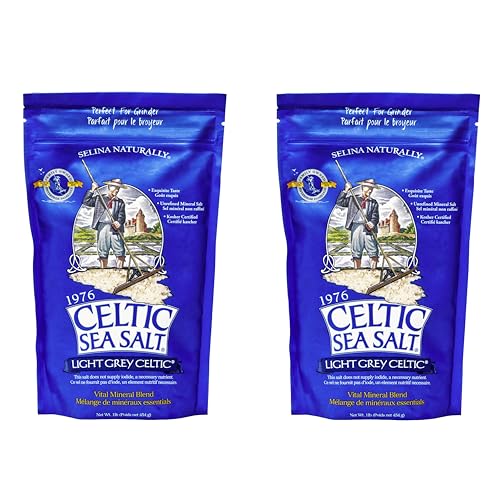 Celtic Sea Salt Light Grey Coarse – Unrefined Mineral Salt, 70+ Trace Minerals, Sustainably Harvested, GMP Certified – Cooking, Finishing, Hydration, Grinder Use – 2 Pack (1 lb Each)