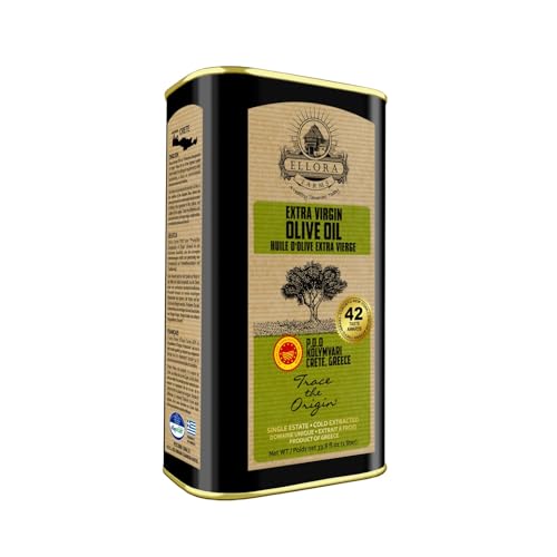 Ellora Farms Olive Oil Extra Virgin, Certified Single Estate PDO, High Polyphenol Extra Virgin Olive Oil, Cold Pressed & Traceable EVOO, Kosher, Crete, Greece 33.8 Fl oz (1 Ltr)