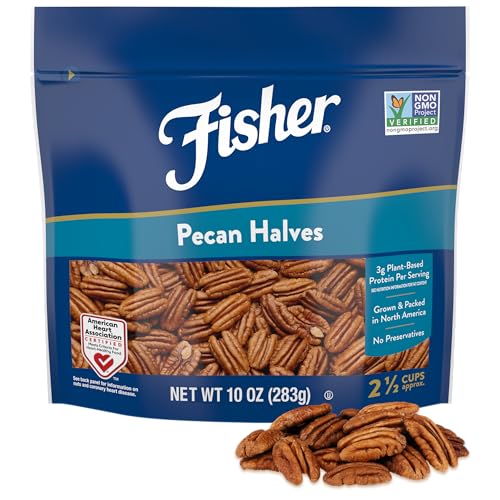 Fisher Unsalted Raw Pecan Halves, 10 oz, Non-GMO Vegan Keto Baking Nuts