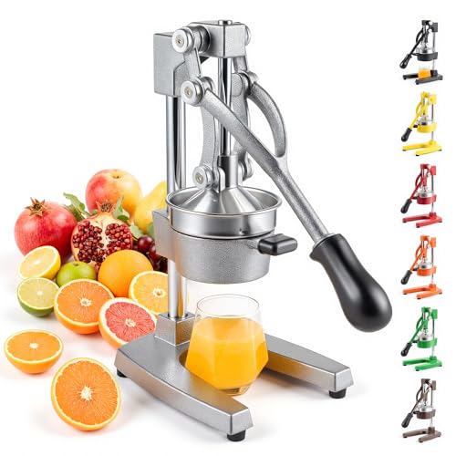 CO-Z Manual Citrus Juicer, Commercial Grade Cast Iron Orange Juicer, Professional Heavy Duty Juice Press with Removable Strainer, Manual Juice Extractor for Orange Lemon Pomegranate Citrus, Gray
