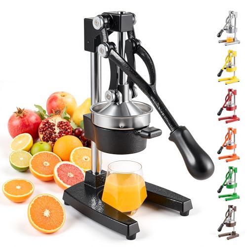 CO-Z Manual Citrus Juicer, Commercial Grade Cast Iron Orange Juicer, Professional Heavy Duty Juice Press with Removable Strainer, Manual Juice Extractor for Orange Lemon Pomegranate Citrus, Black