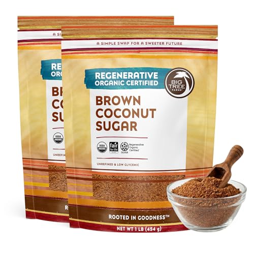 Big Tree Farms Organic Brown Coconut Sugar - Coconut Palm Sugar, Unrefined, Fine Crystals, Cane Sugar Replacement, Coconut Blossom Nectar, Vegan, Perfect for Baking - 2 Pound (Pack of 2)