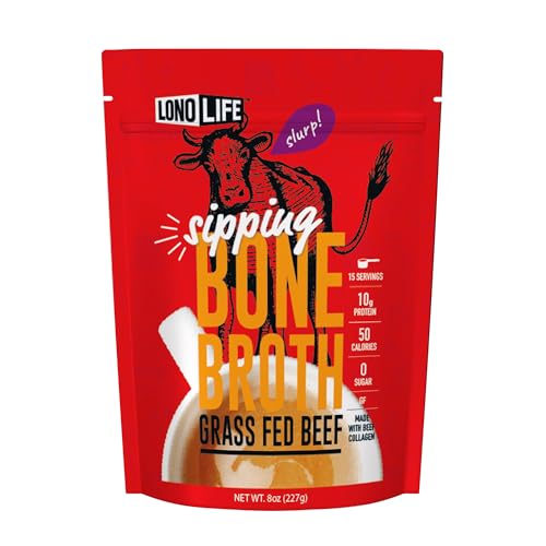 LonoLife Beef Bone Broth Powder Mix | Grass-Fed, 10g Protein | Collagen-Rich, Keto & Paleo Friendly | Natural Ingredients | 8oz Bulk Container (15 Servings)
