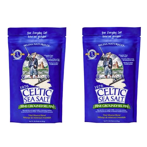 Celtic Sea Salt Fine Ground – Unrefined Mineral Salt, Sustainably Harvested, GMP Certified, Lab Tested – Baking, Cooking, Seasoning, Everyday Use – 2 Pack (1 lb Each)