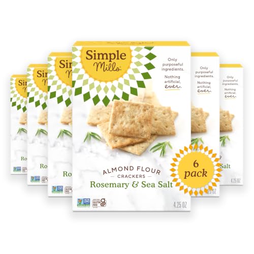 Simple Mills Almond Flour Crackers, Rosemary & Sea Salt, Gluten Free, Flax Seed, Sunflower Seeds, Corn Free, Good for Snacks, Made with whole foods, 6 Count (Packaging May Vary)