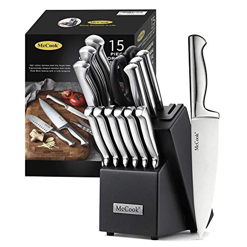 McCook Knife Set Sharp Kitchen Knife Block Set w Built-in Sharpener