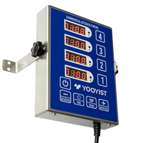 YOOYIST Commercial Kitchen Timer 4 Channel Digital Loud Alarm Cook Timer | 4 Independent Channels, Stainless Steel, Easy-to-Read LED Display for Restaurant