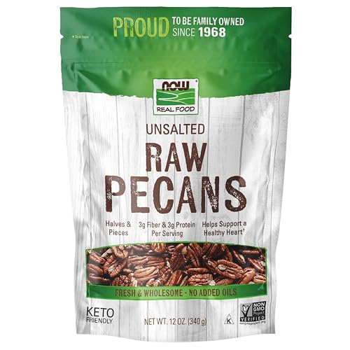 NOW Foods, Pecans, Raw and Unsalted, Halves and Pieces, Natural Source of Essential Fatty Acids, Grown in the USA, 12-Ounce (Packaging May Vary)