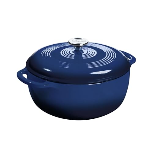 Lodge Essential Enamel Cast Iron Dutch Oven 6 Quarts - Perfect for Bread Baking, Braising, Marinating & Slow Cooking, Features Moisture-Sealing Lid & Dual Handles, Kitchen Essentials, Indigo