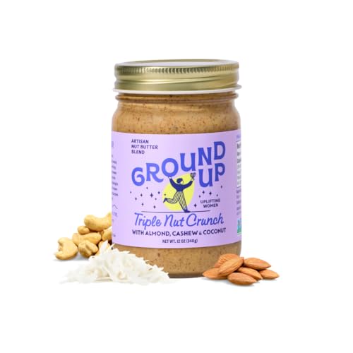 Ground Up Almond & Cashew Nut Butter - Triple Nut Crunch - Peanut-Free, Dairy-Free, Gluten-Free, Vegan - 1 Jar 12oz