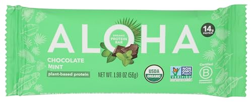 ALOHA Organic Plant Based Protein Bars, Vegan, Low Sugar & Carb, Paleo, Non-GMO, Gluten/Stevia/Soy Free, No Sugar Alcohols, Chocolate Mint, 1.98 Oz
